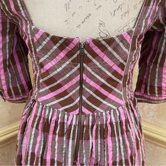 Free People Tulie Plaid Midi Milkmade Dress Brown Pink with pockets Size XS - Picture 9 of 16